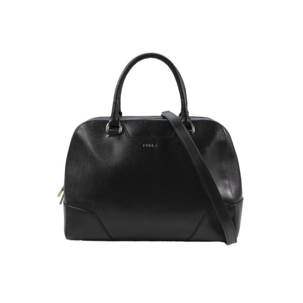 Furla Womens Leather Front Pocket Top Handle Shoulder Handbag Black Gold